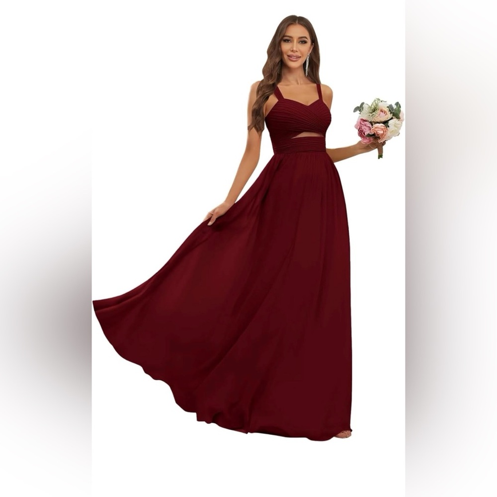 NIB JKMMYO Chiffon Bridesmaid Dress Wedding Long Pleated Cutout Formal Evening